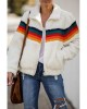 Rainbow Stripes White Sherpa Jacket Coat