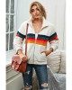 Rainbow Stripes White Sherpa Jacket Coat