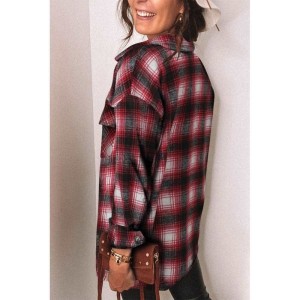 Red Plaid Button Closure Pocket Jacket - from category Jackets & Coats