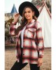 Red Turn down Neck Plaid Pocket Button Closure Coat - from category Jackets & Coats