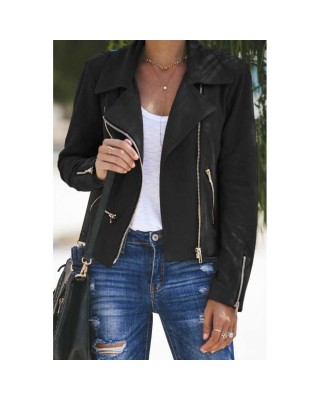 Black Zipped Notch Collar Short Jacket