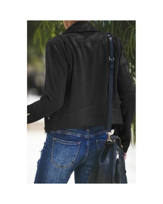 Black Zipped Notch Collar Short Jacket