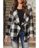 Plaid Long Sleeve Asymmetric Collar Open Front Coat 