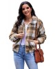 Brown Plaid Print Sherpa Jacket Coat