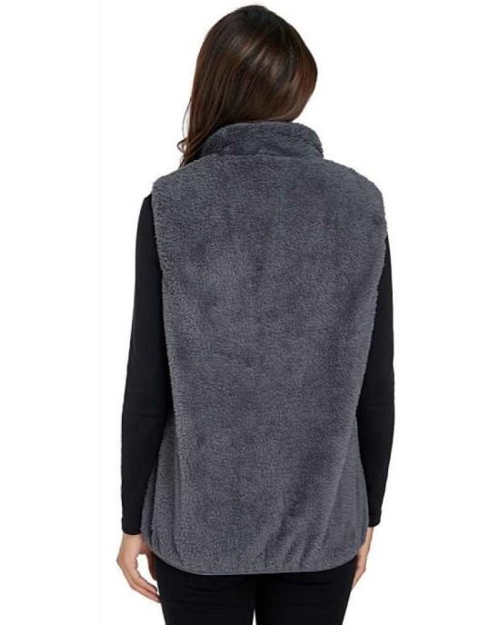 Gray Furry High Neck Vest Jacket