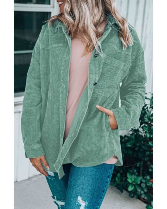 Green Pocket Buttons Corduroy Jacket - from category Jackets & Coats