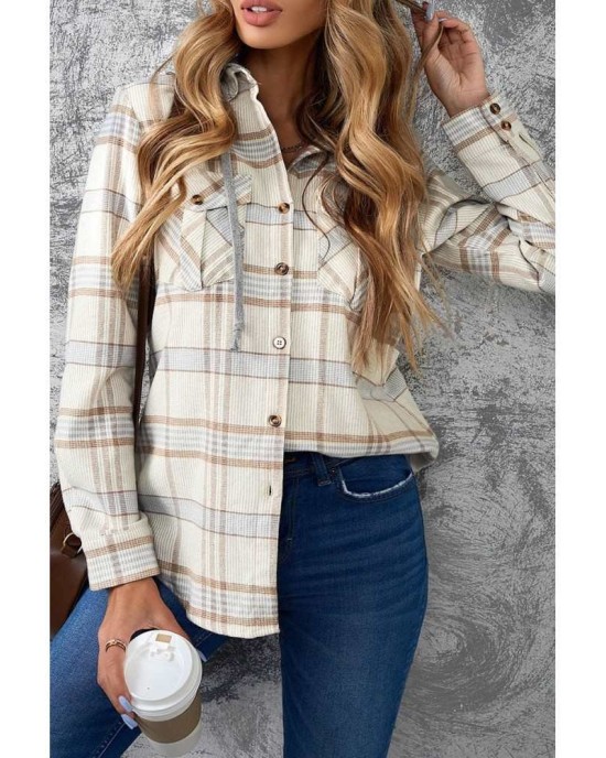 Khaki Plaid Hooded Shirt Coat - from category Jackets & Coats