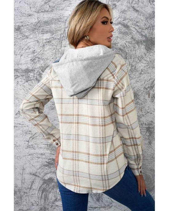 Khaki Plaid Hooded Shirt Coat - from category Jackets & Coats