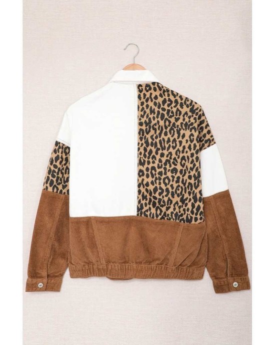 Leopard Color Block Buttons Corduroy Jacket - from category Jackets & Coats