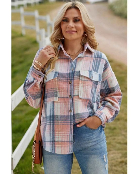 Pink Plaid Flap Pockets Shacket - from category Jackets & Coats