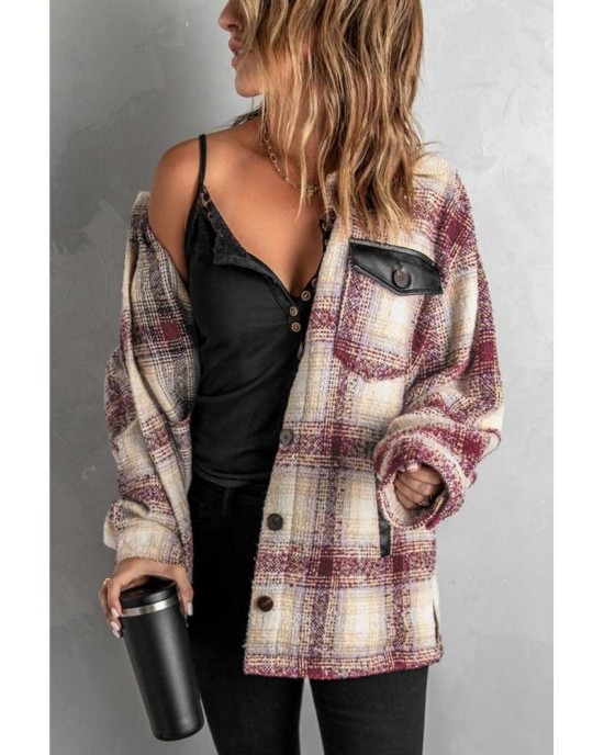 Plaid Print Long Sleeve Button-up Jacket with Pocket - from category Jackets & Coats