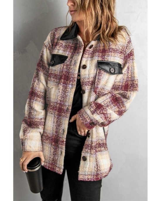 Plaid Print Long Sleeve Button-up Jacket with Pocket - from category Jackets & Coats