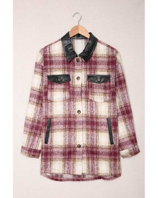 Plaid Print Long Sleeve Button-up Jacket with Pocket - from category Jackets & Coats