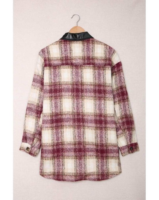 Plaid Print Long Sleeve Button-up Jacket with Pocket - from category Jackets & Coats