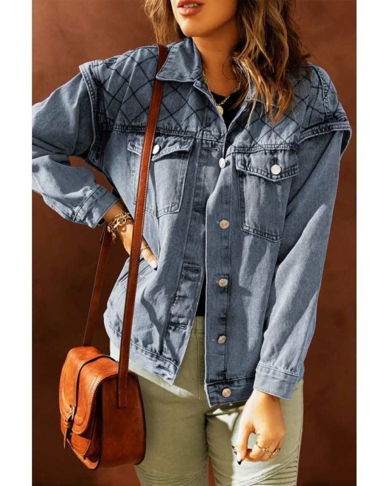 Plaid Turn Down Collar Buttoned Denim Jacket - from category Jackets & Coats