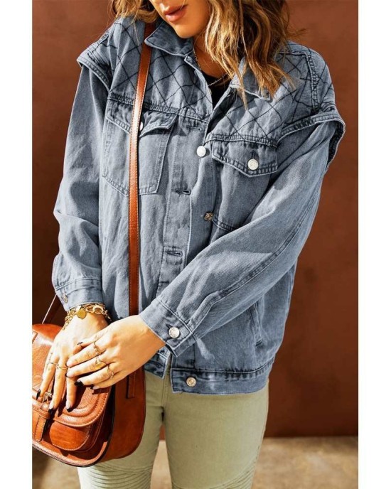 Plaid Turn Down Collar Buttoned Denim Jacket - from category Jackets & Coats