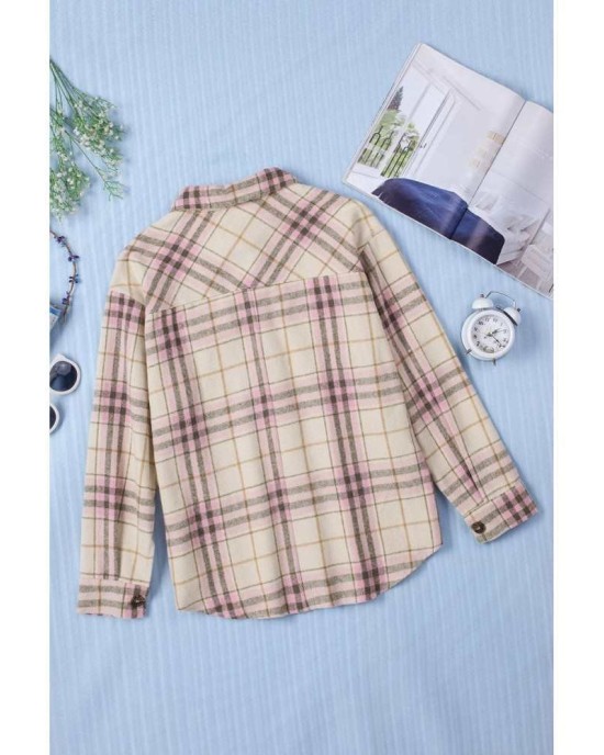 Pocketed Button-up Long Sleeve Plaid Jacket - from category Jackets & Coats