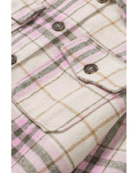 Pocketed Button-up Long Sleeve Plaid Jacket - from category Jackets & Coats