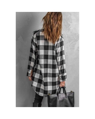 Black Turn-down Collar Plaid Shirt Coat - from category Jackets & Coats