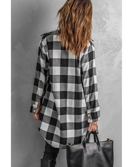 Black Turn-down Collar Plaid Shirt Coat - from category Jackets & Coats