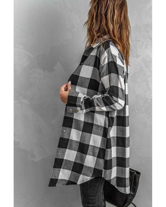 Black Turn-down Collar Plaid Shirt Coat - from category Jackets & Coats