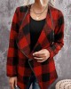 Plaid Long Sleeve Asymmetric Collar Open Front Coat 