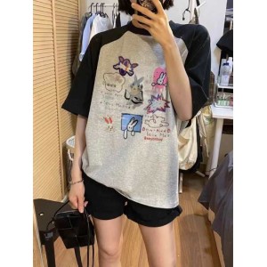 American Retro Korean Type Idle Style Oversize Cotton Short Sleeve