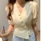 Summer New Style Korean Design Puff Sleeve Short Blouse Women