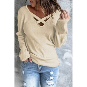 Crisscross Neck Ribbed Knit Top