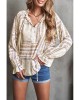 Beige V Neck Lantern Sleeve Drawstring Tribal Print Top - from category Long Sleeve Tops