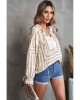 Beige V Neck Lantern Sleeve Drawstring Tribal Print Top - from category Long Sleeve Tops