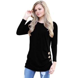 Buttoned Side Long Sleeve Spring Autumn Womens Top