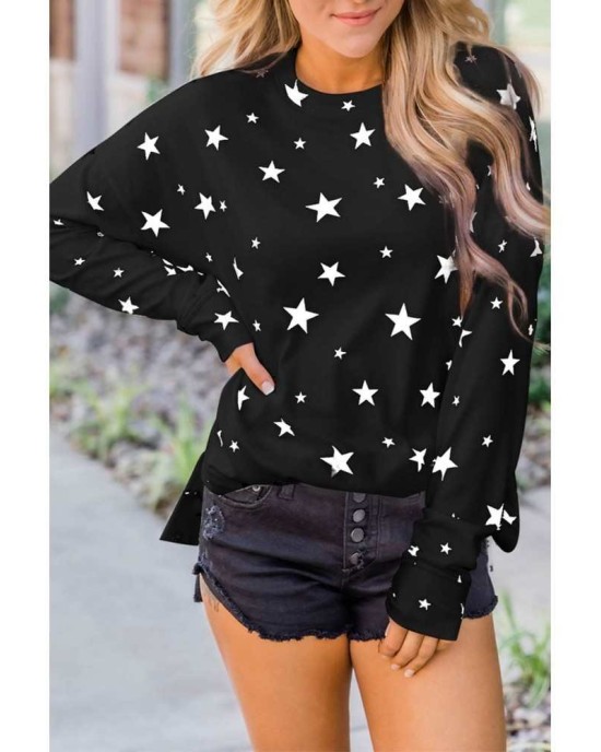 Give A Little Love Crew Neck Star Print Long Sleeve Top