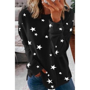 Give A Little Love Crew Neck Star Print Long Sleeve Top