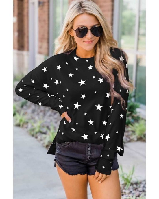 Give A Little Love Crew Neck Star Print Long Sleeve Top