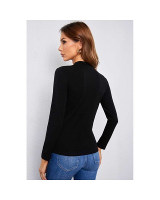 Black Mock Neck Lace Insert Slim Fit Long Sleeve Basic T Shirt - from category Long Sleeve Tops