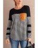 Black Pinstripe Patch Pocket Top - from category Long Sleeve Tops