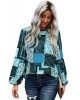 Blue Bohemian Floral Print Patchwork Top - from category Long Sleeve Tops