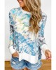 Blue High Low Hem Tie-dye Print Top with Slits - from category Long Sleeve Tops