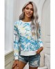 Blue High Low Hem Tie-dye Print Top with Slits - from category Long Sleeve Tops