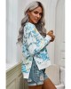 Blue High Low Hem Tie-dye Print Top with Slits - from category Long Sleeve Tops