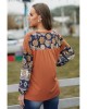 Brown Boho Floral Print Balloon Sleeve Top with Lace Details - from category Long Sleeve Tops