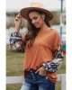 Brown Boho Floral Print Balloon Sleeve Top with Lace Details - from category Long Sleeve Tops