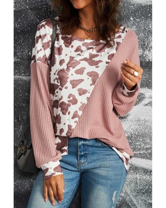 Brown Cow Contrast Asymmetrical Long Sleeve Top - from category Long Sleeve Tops