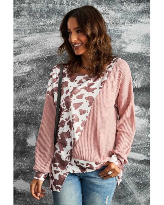 Brown Cow Contrast Asymmetrical Long Sleeve Top - from category Long Sleeve Tops