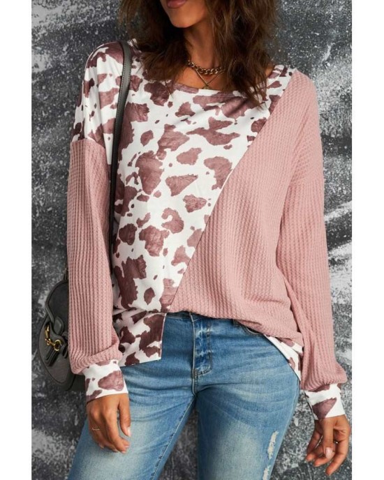 Brown Cow Contrast Asymmetrical Long Sleeve Top - from category Long Sleeve Tops