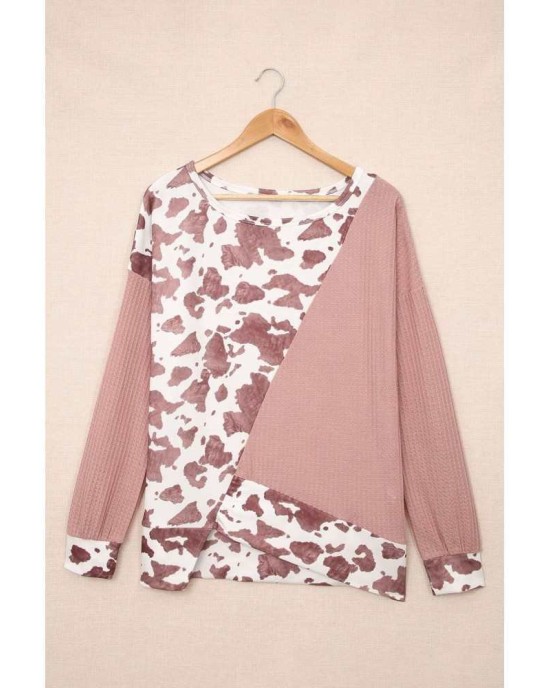 Brown Cow Contrast Asymmetrical Long Sleeve Top - from category Long Sleeve Tops