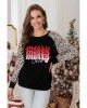 Christmas Letter Print Leopard Long Sleeve Shirt - from category Long Sleeve Tops