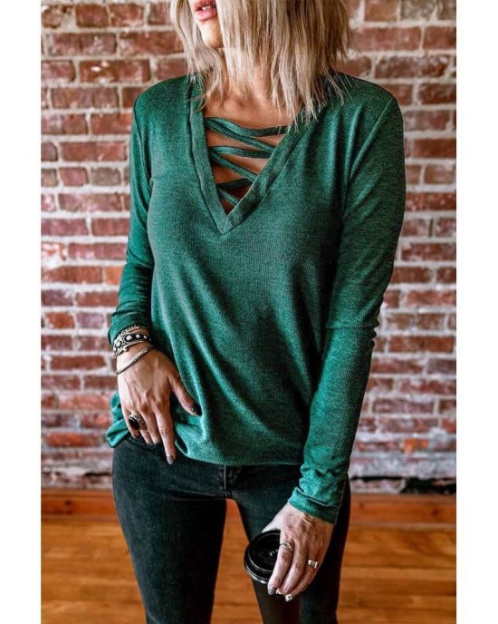 Criss Cross V Neck Long Sleeve Top - from category Long Sleeve Tops