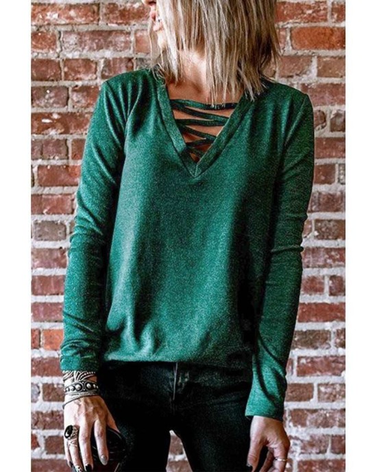 Criss Cross V Neck Long Sleeve Top - from category Long Sleeve Tops